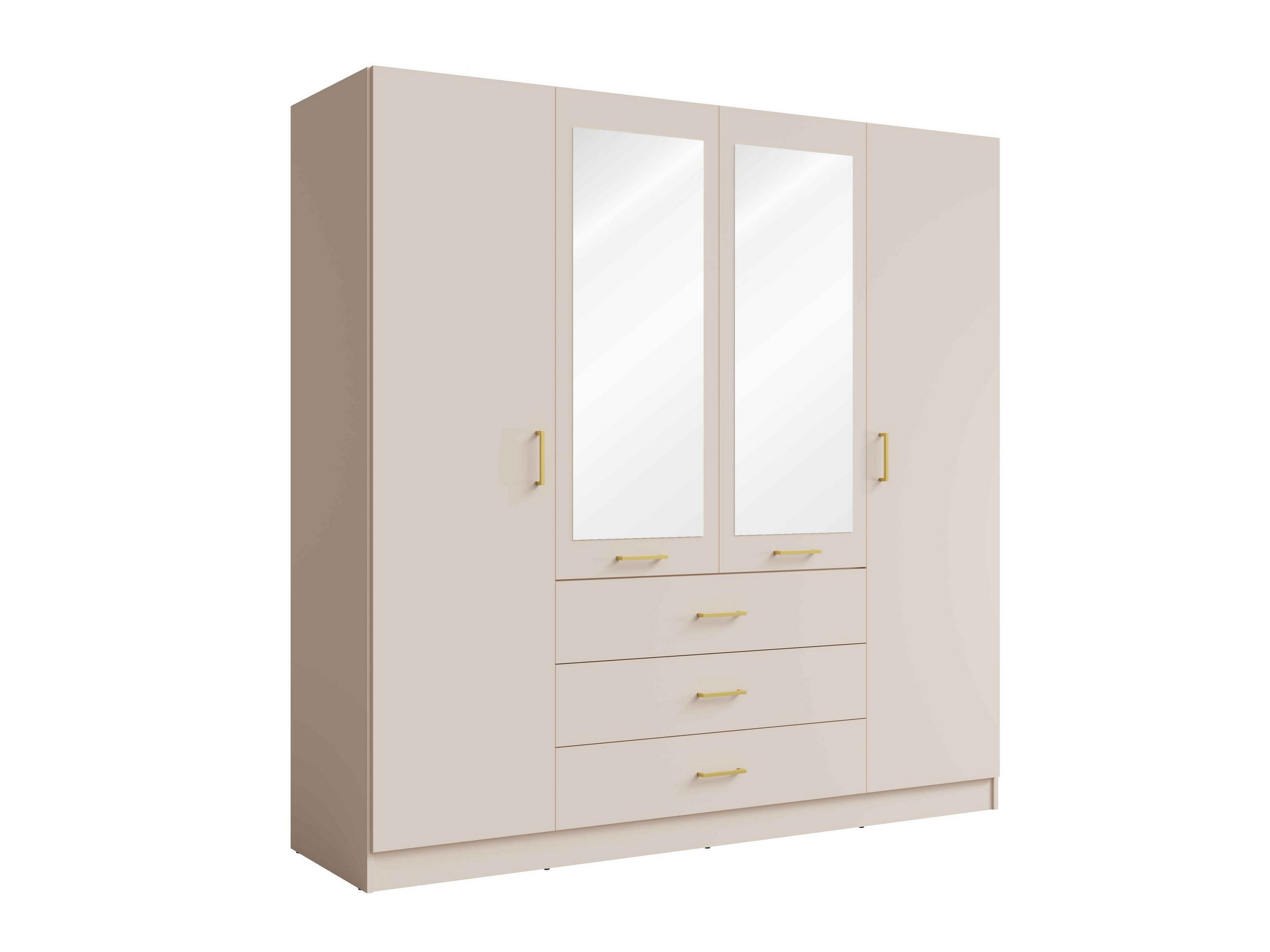 DREHTÜRENSCHRANK NEVARIS 200/200,5/58cm 4-türig mit Spiegel Sandbeige - Sandfarben, Holzwerkstoff (200/200.5/58cm) - MASSENO