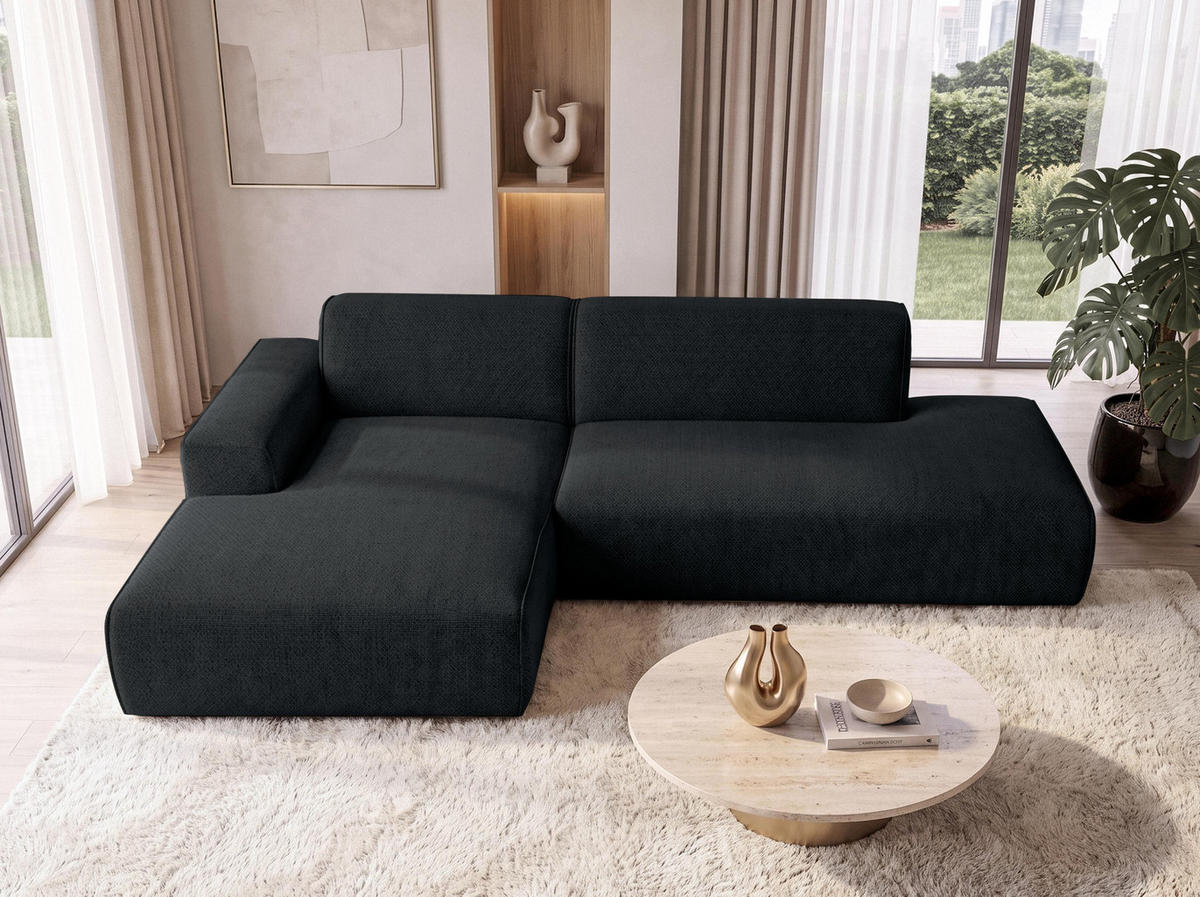 ECKSOFA L Form Didim Duo Dunkelgrau 288/162/80 cm – stilvolle kleine Eckcouch Links - Dunkelgrau/Schwarz, Kunststoff/Textil (288/162cm) - AX Living