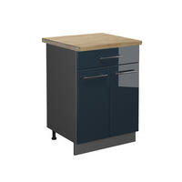 KÜCHENUNTERSCHRANK Fame-Line Dunkelblau Hochglanz 60 cm mit Schublade AP Eiche - Anthrazit/Dunkelblau, Holzwerkstoff (60/82/60cm) - Vicco