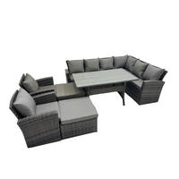 LOUNGEGARNITUR mit Esstisch Sofa Polyrattan Dunkelgrau 10-Sitzer - Dunkelgrau/Grau, Glas/Kunststoff - Fimous