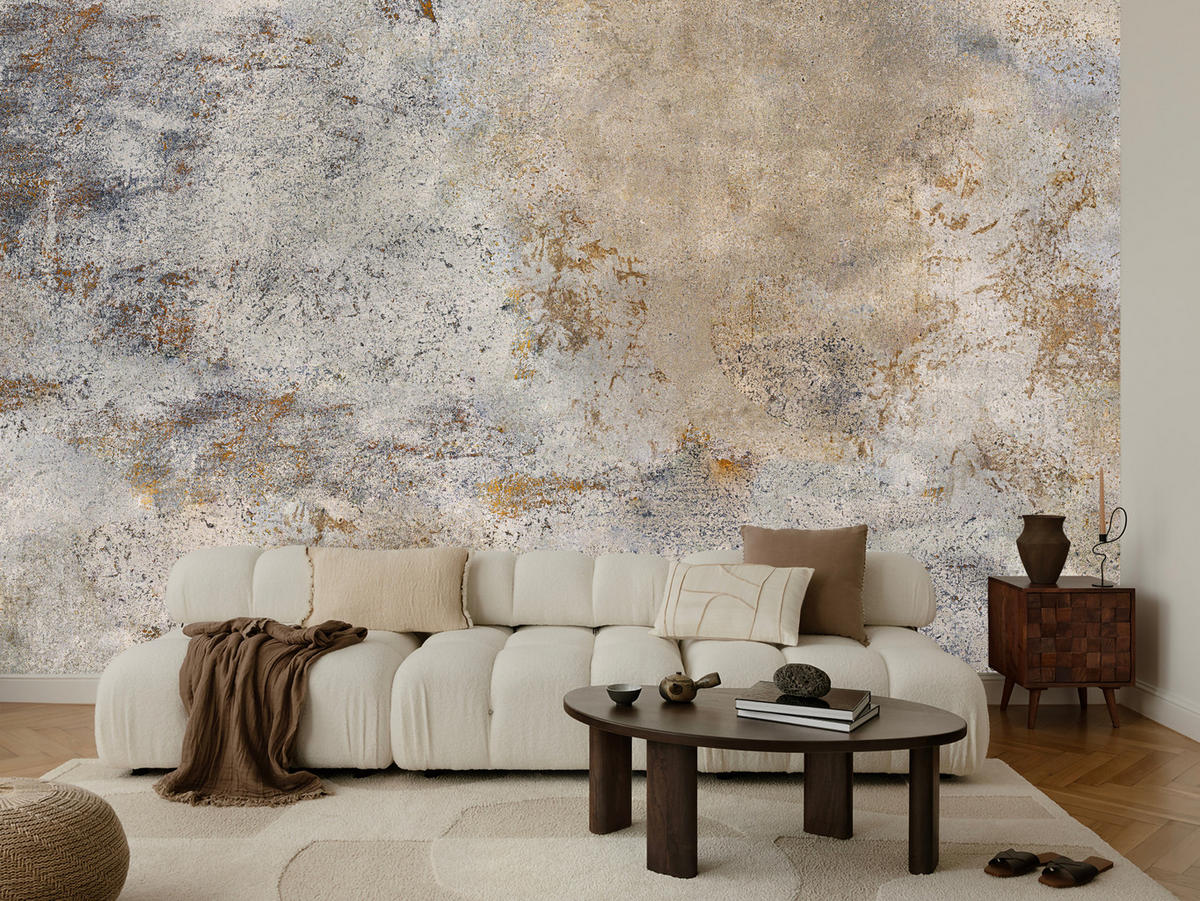 FOTOTAPETE für Wohnzimmer Grau Rost Beton Abstraktion 300x210 - Beige/Orange, Papier (300/210cm) - Muralo