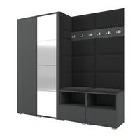 GARDEROBE NELA VI 200 cm (Modulare Flurmöbel Graphit mit Spiegel & Sitzpolster Schwarz 16 Universell) - Silberfarben/Schwarz, Holz/Holzwerkstoff (200/187/40cm) - Ravio