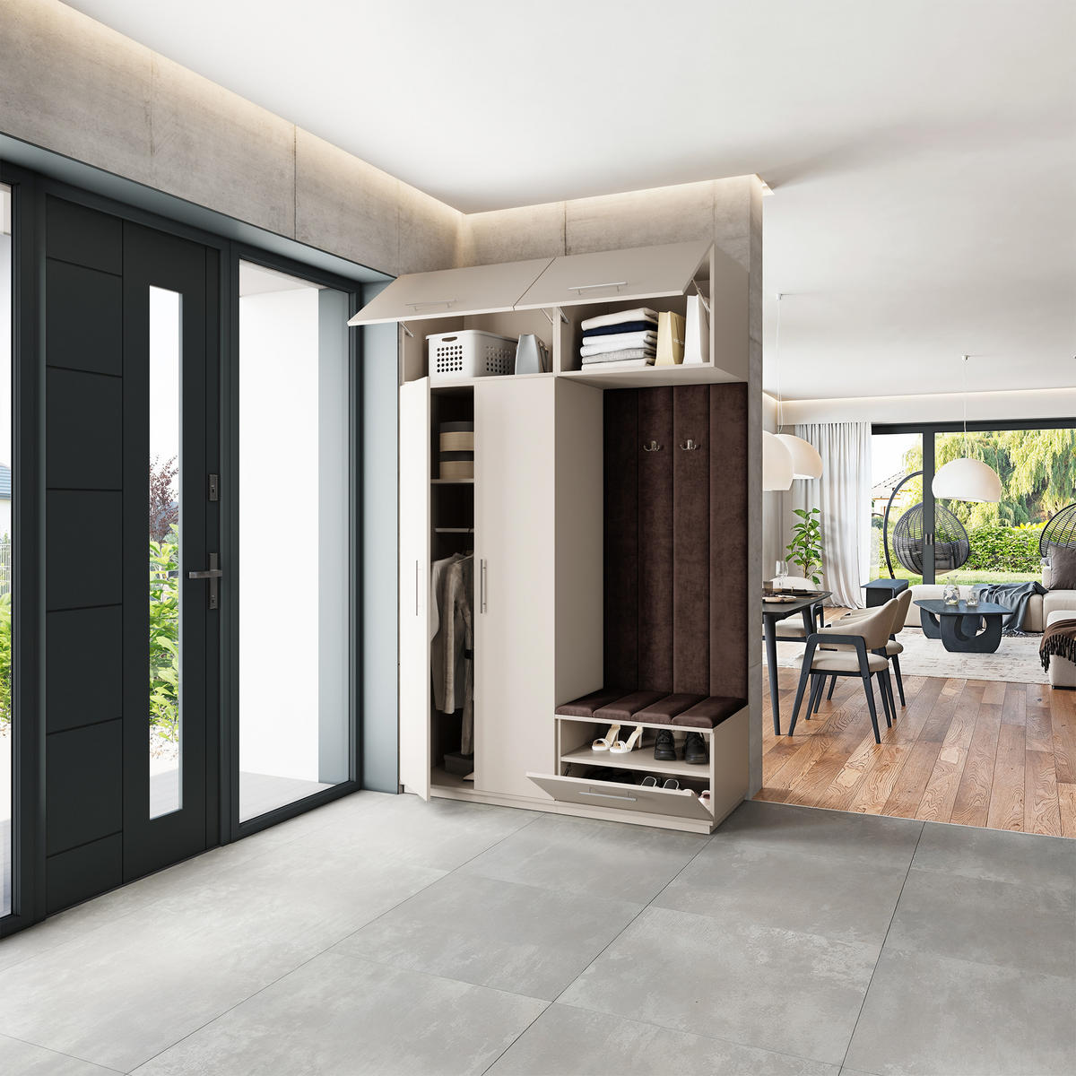 GARDEROBENSCHRANK REMA 150/240/60 cm Modern Garderobe-Set Kaschmir - Kaschmir/Braun, Holzwerkstoff (150/240/60cm) - MASSENO