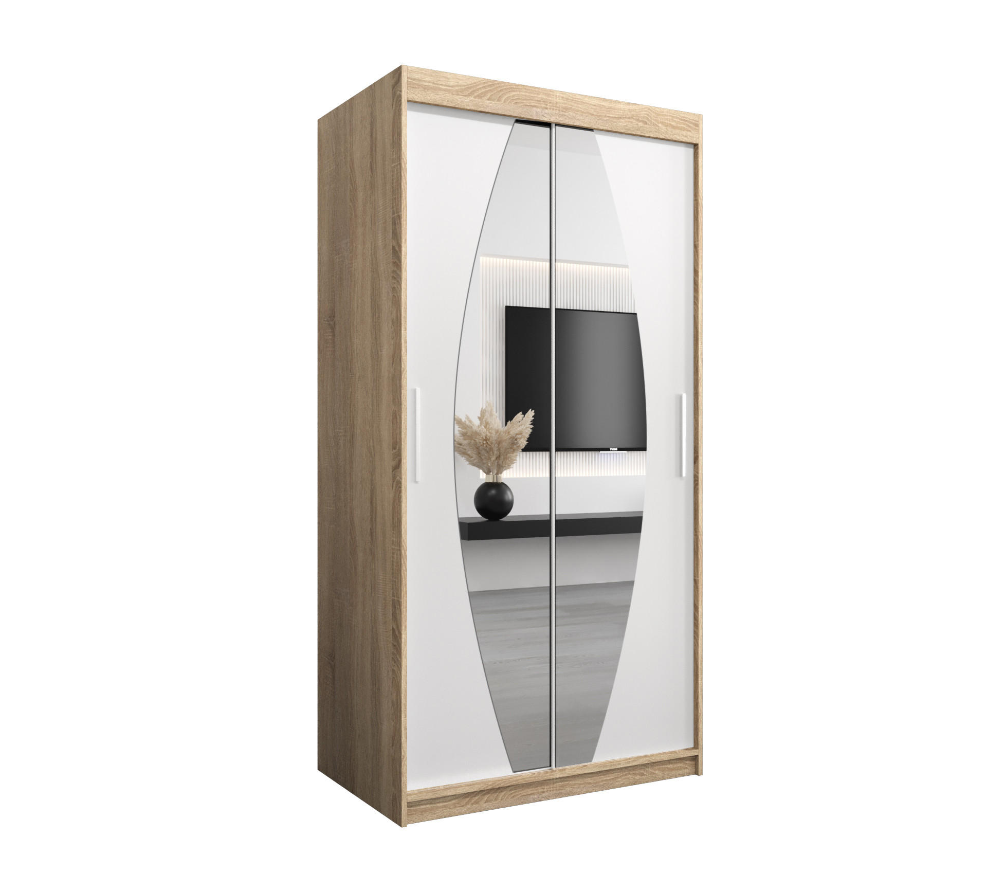 Abiks Möbel Schwebetürenschrank Sonoma Eiche, Weiß 100x200x62 cm