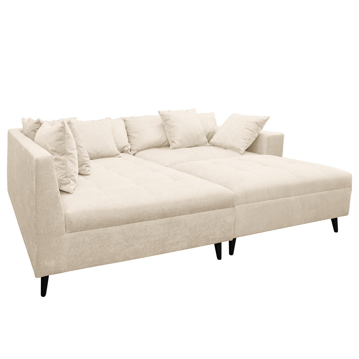 ECKSOFA mit Ottomane und Hocker - Beige/Schwarz, Birkenholz/Textil (247/174cm) - home24