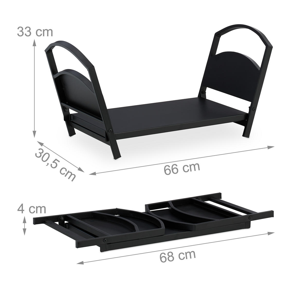 KAMINHOLZKORB - Schwarz, Metall (66/33/30.5cm) - Relaxdays