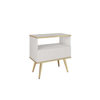 NACHTTISCH Weiß - S-54, Hochglanz, Schubladen Push-to-Open 54x39x59 cm Weiß/Gold - Goldfarben/Weiß, Holzwerkstoff/Kunststoff (54/59/39cm) - DomoHome