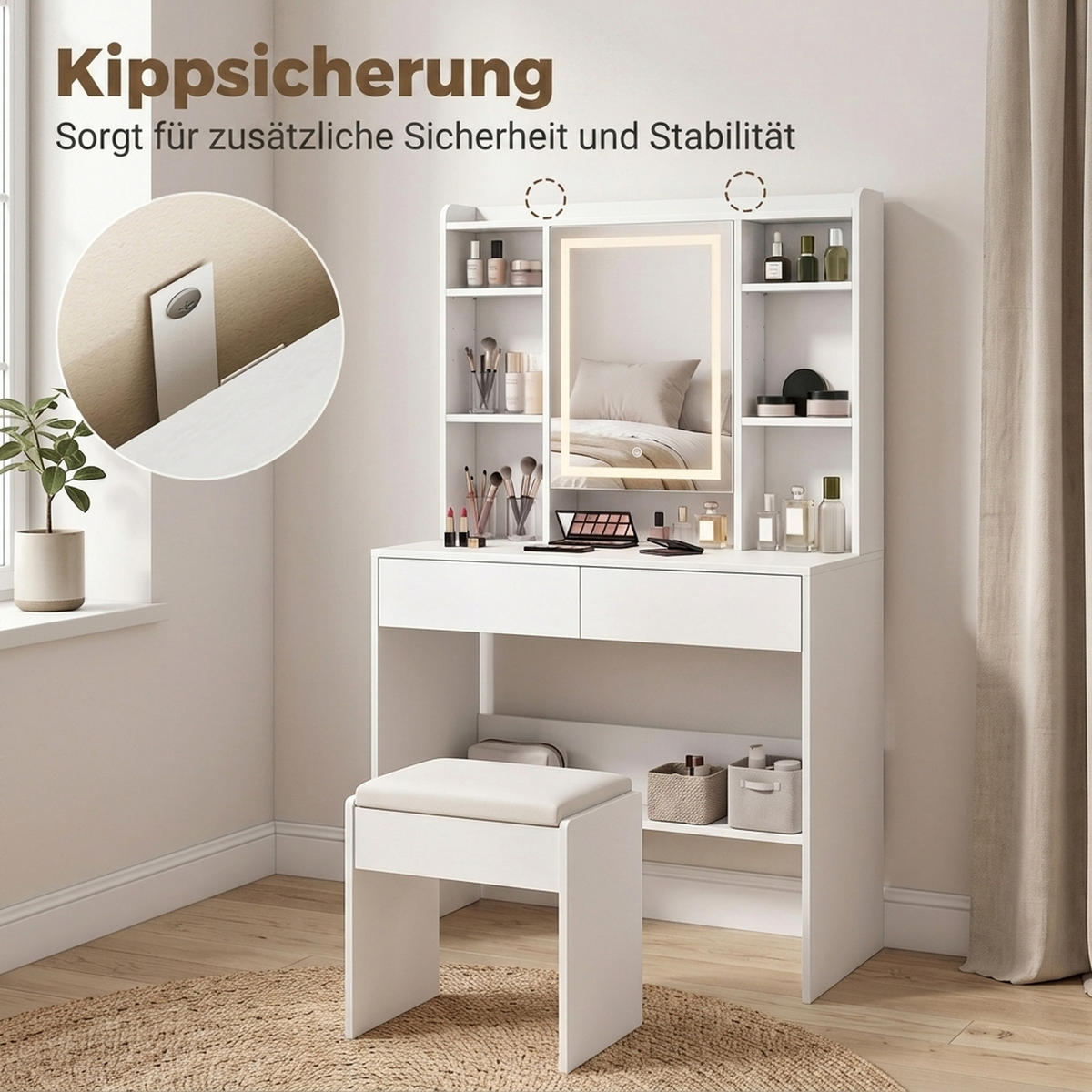 TOALETNÍ stolek MDF bílý - bílá, kompozitní dřevo (40/144.7/90cm) - HOMCOM