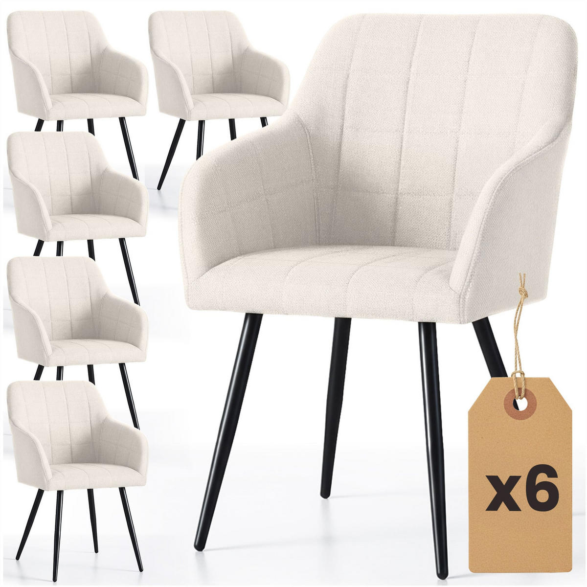 POLSTERSTUHL 6er Set, Metallbeine Creme, Schwarz, X 54/82/58 - Creme/Schwarz, Textil (54/82/58cm) - RAUMHIRSCH FURNITURE