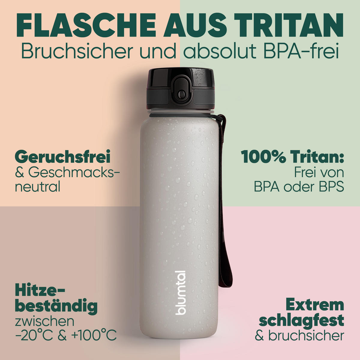 TRINKFLASCHE 1L - auslaufsichere - 1-Klick-Verschluss - BPA - freie - Taupe - Taupe, Kunststoff (1L) - Blumtal