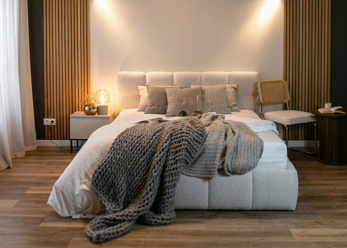 ČALOUNĚNÁ postel Cloudy s úložným prostorem, světle béžové bouclé, 180x200 cm - černá/ecru, textil (160/200cm) - Selsey