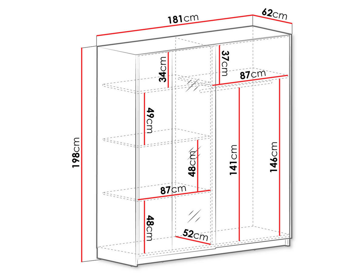 SCHIEBETÜRENSCHRANK Gizerto - Schwarz/Weiß, Holzwerkstoff/Kunststoff (181/198/62cm) - MIRJAN24