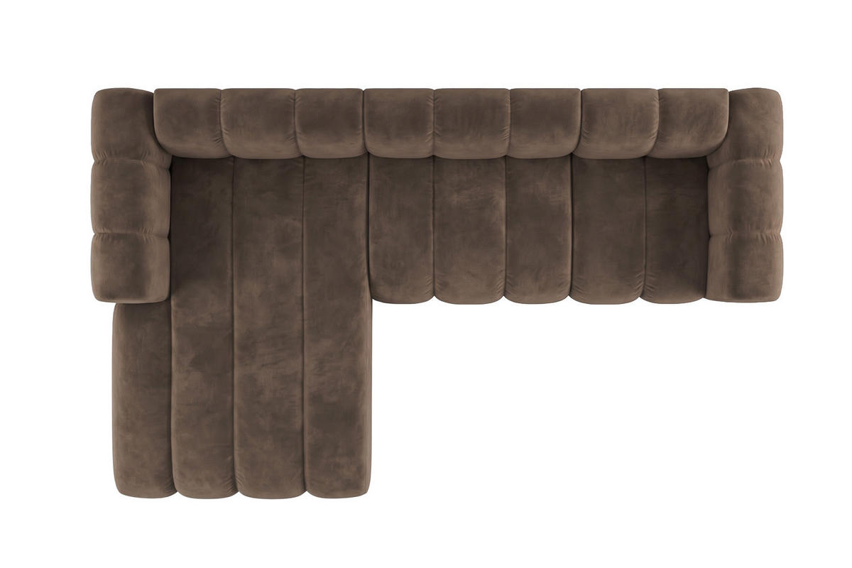 ECKSOFA Modulares In L-Form, Velvet-Stoff Riviera, Braun, Links, GRAND 287 cm - Braun, Holz (287/179cm) - Kaiser Möbel