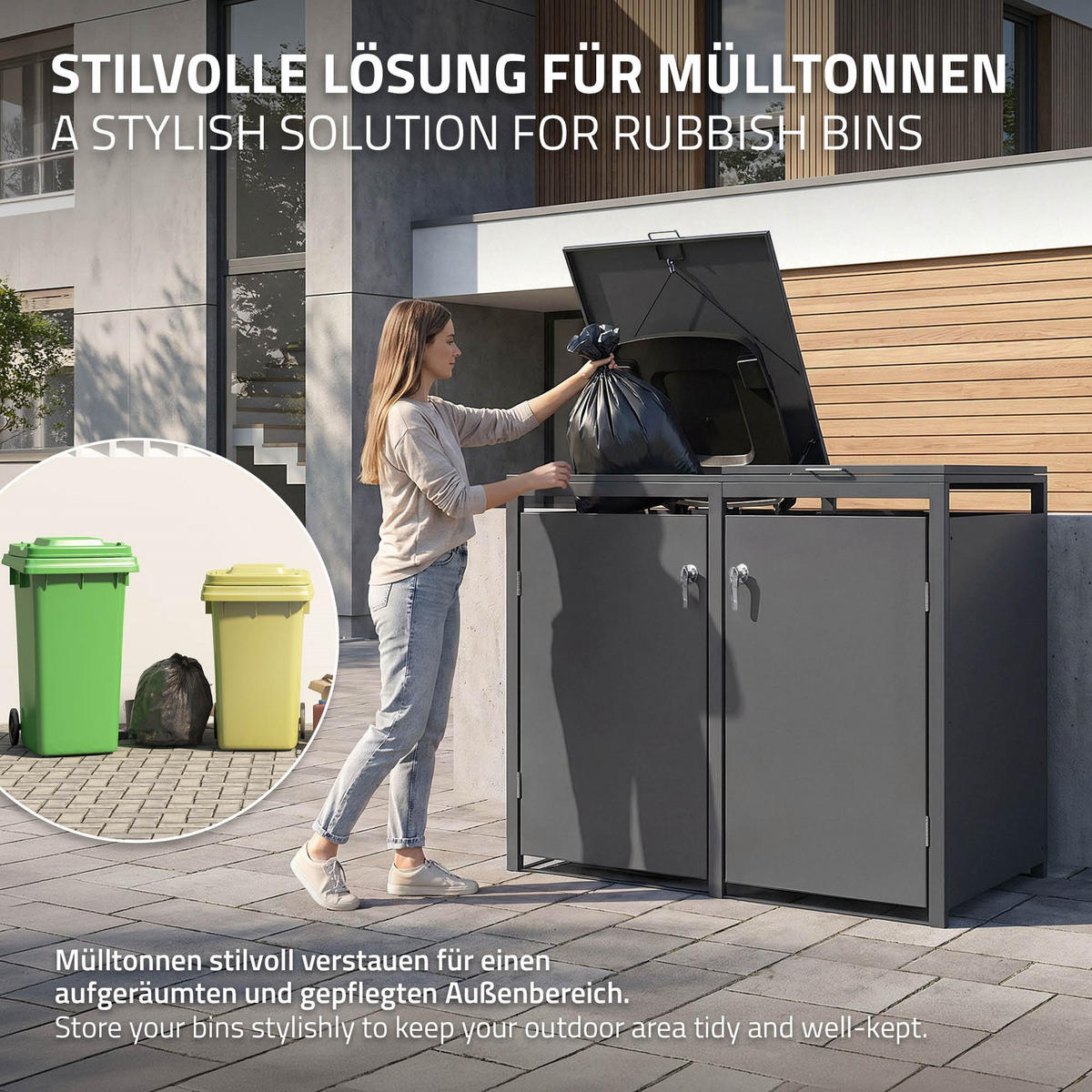 MÜLLTONNENBOX 2er Anthrazit - Anthrazit, Metall (132/120/80cm) - ML-DESIGN