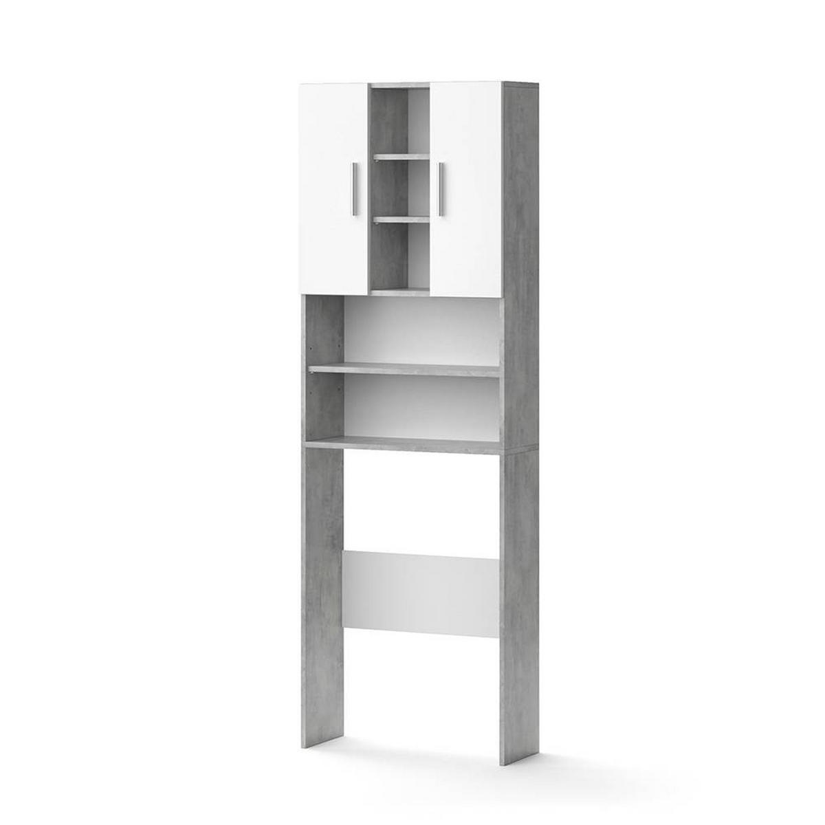 WASCHMASCHINENSCHRANK Luis Beton 64 x 190 cm - Weiß/Grau, Holzwerkstoff (64/190/25.6cm) - Vicco