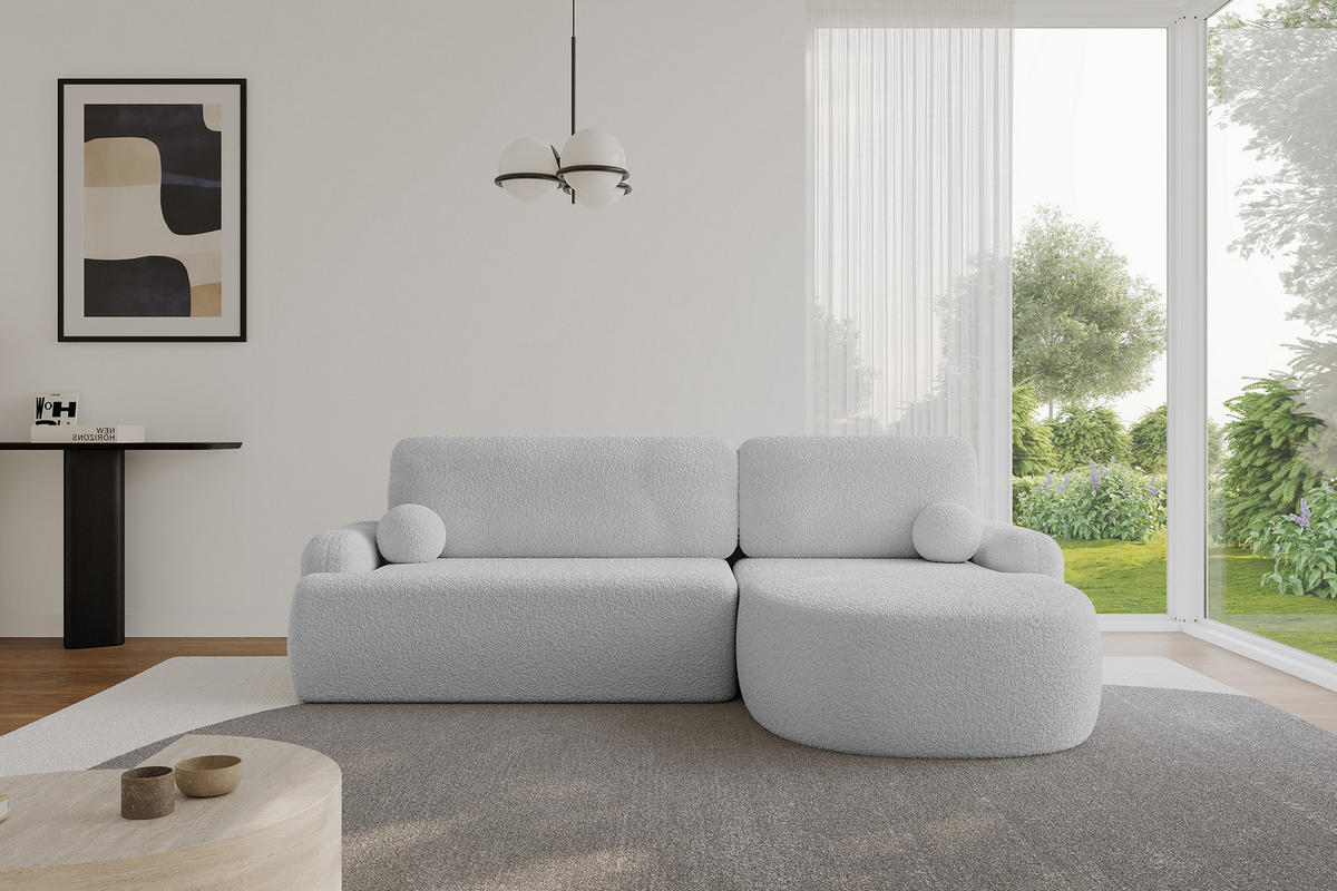 ECKSOFA mit Schlaffunktion und Bettkasten LIRA-L - 264x172x89 Hellgrau - Hellgrau, Holzwerkstoff/Textil (172/264cm) - ALTDECOR