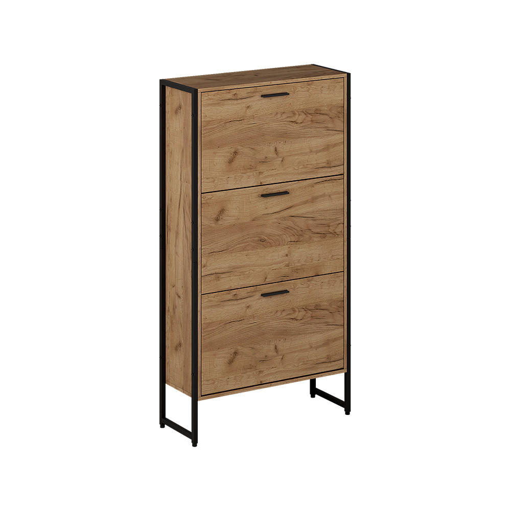 SKOTIPPARE Folda Goldkraft ek/svart 63x119 cm med 3 tippbara fack Honungsek, Svart 119/63/23.5 cm
