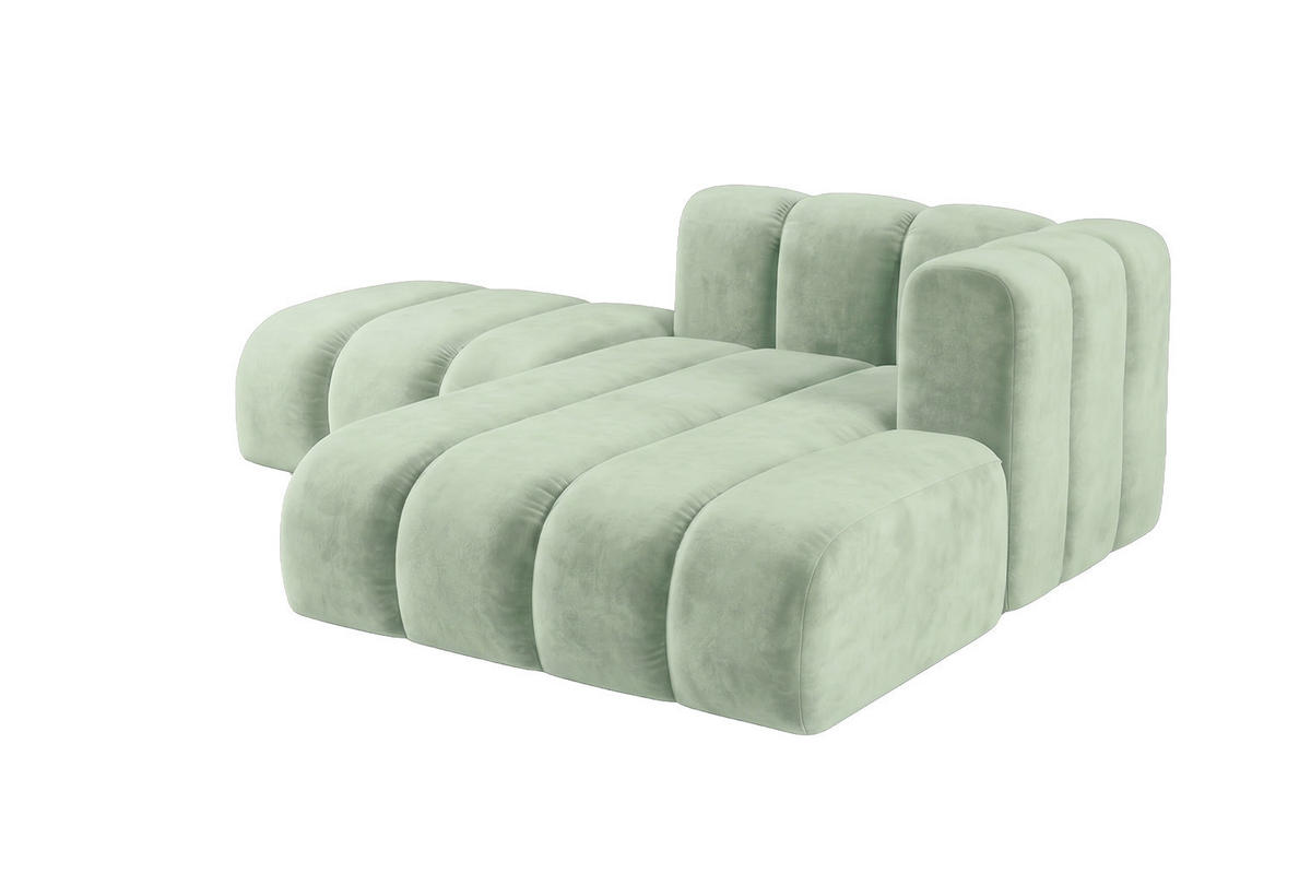 CHAISELONGUE Modulare Mit Hocker, Velvet-Stoff Riviera, Mintz, Rechts, GRAND - Mintgrün, Holz (204/179cm) - Kaiser Möbel