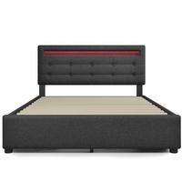 POLSTERBETT aus Leinenstoff 140x200 cm Grau mit LED-Beleuchtung, 4 Schubladen und Matratze - Grau, Textil (140/200cm) - IVMEU