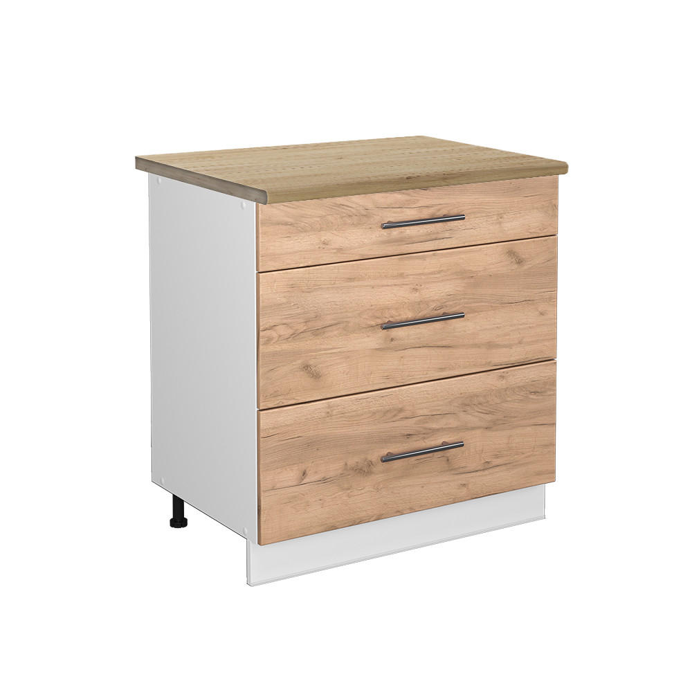 K&Ouml;KSUNDERSK&Aring;P Fame-Line Goldkraft ek 80 cm med 3 l&aring;dor, AP ek Ekf&auml;rgad, Vit 82/80/60 cm