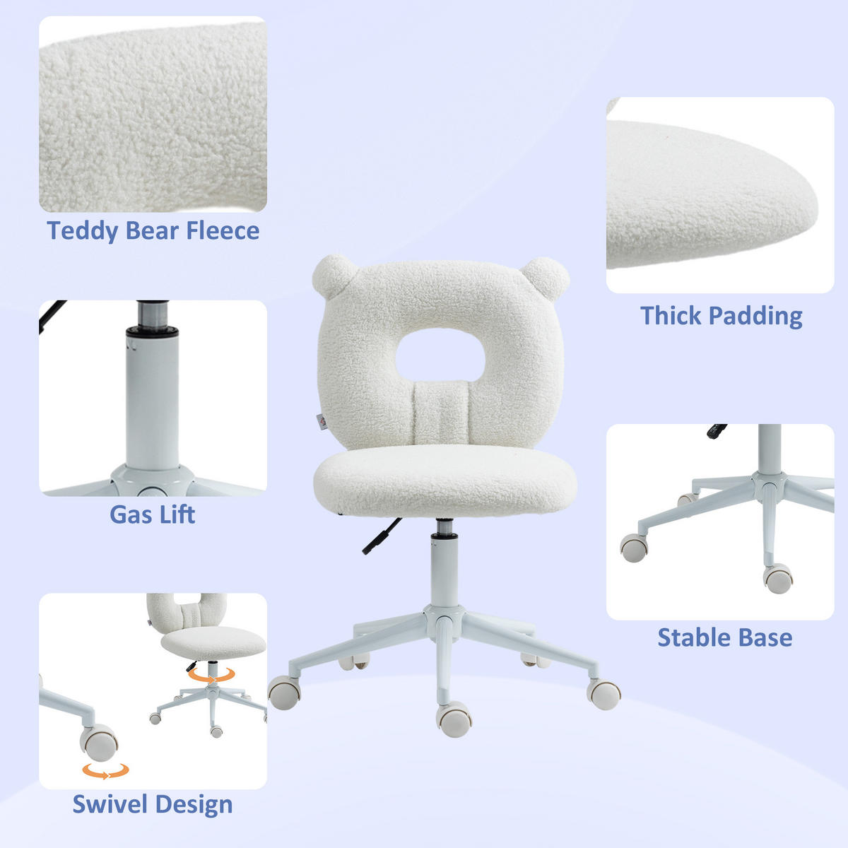 KANCELÁŘSKÁ ŽIDLE Výškově nastavitelná kancelářská židle Teddy-Vlies Otočná židle Bílá - bílá, plast (56/90/50cm) - HOMCOM