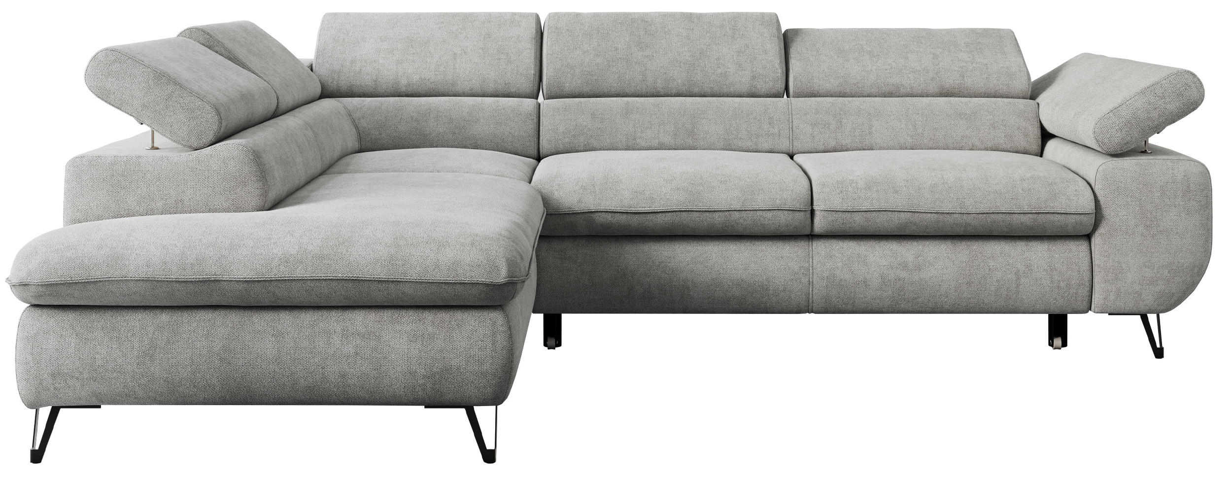ECKSOFA PETER L Hellgrau Struktur - Links Seite - Hellgrau/Schwarz, Textil/Metall (208/273cm) - MKS