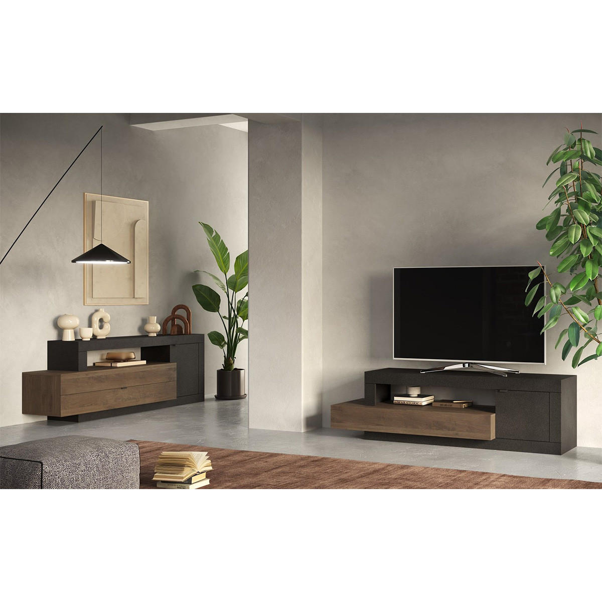 TV-MÖBEL 1 Tür und 1 Schublade Journey - L160 cm - Braun, Holzwerkstoff (42/49/7cm) - Calicosy