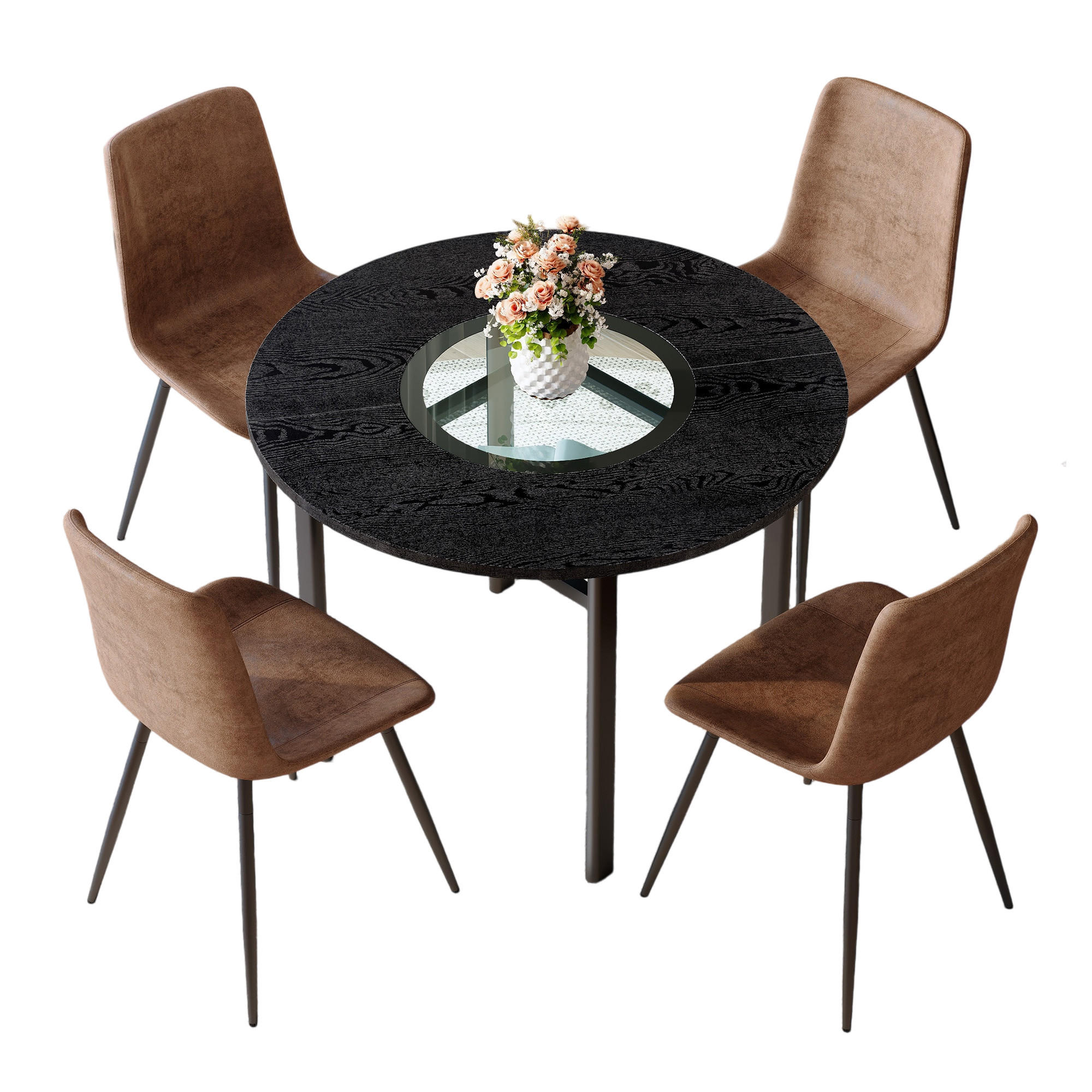ESSGRUPPE DE-39372 5-teilig, mit 4 Stühlen und Glasplatte Braun - Braun, Metall (100/76/100cm) - ComfortXL