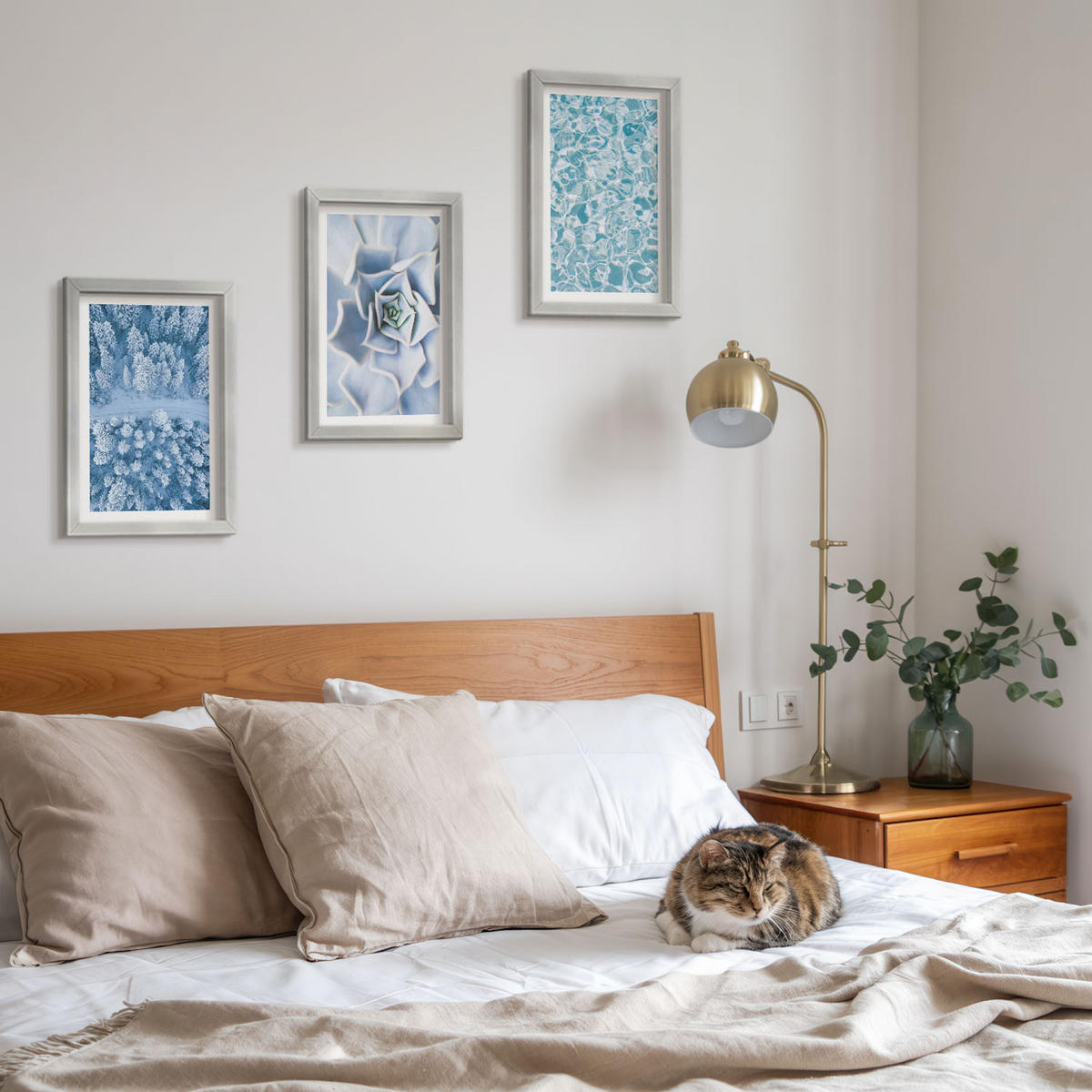 WANDBILDER 3er Set - 20x30 cm Silberner Rahmen - Winterwald blaue Blume Wasser - Silberfarben, Kunststoff (20/30cm) - ArtPrintCave