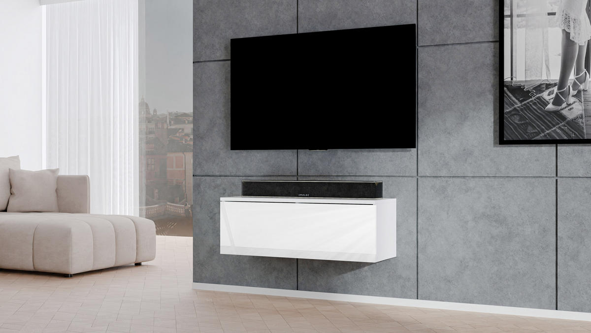 LOWBOARD Loriano 100 Weiß Matt, Hochglanz 100/34/32 cm – TV Lowboard zum Hängen - Weiß, Holzwerkstoff/Kunststoff (100/34/32cm) - AX Living