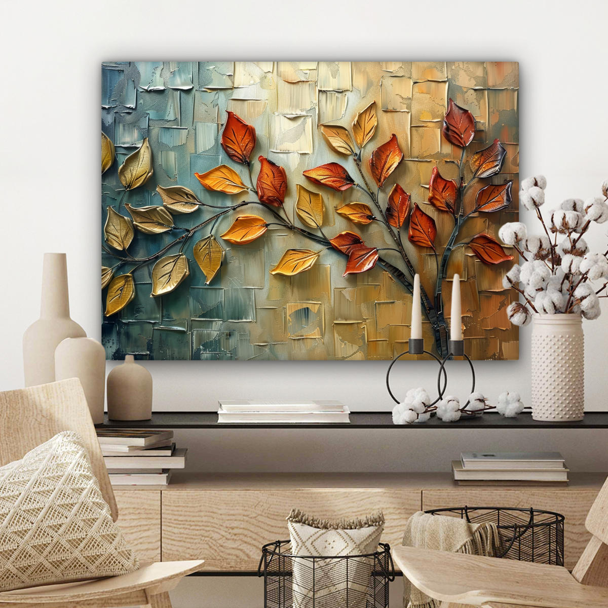 LEINWANDBILD Baum - Abstrakt - Natur - Kunst Wandbilder 80x60 cm - Goldfarben, Textil (80/60cm) - MuchoWow