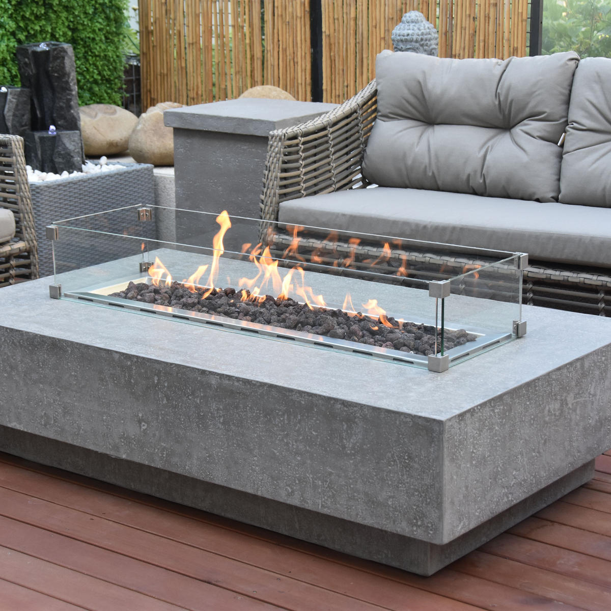 FEUERTISCH HAMPTON Gasfeuerstelle aus GF-Beton 142/81/35 cm - Hellgrau, Naturmaterialien (81/35/142cm) - Elementi