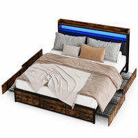 DOPPELBETT 160x200 cm mit LED-Beleuchtung und 4 Schubladen, Polsterbett mit Lattenrost - Schwarz/Naturfarben, Holz/Metall (160/200cm) - PARAFTA HOME