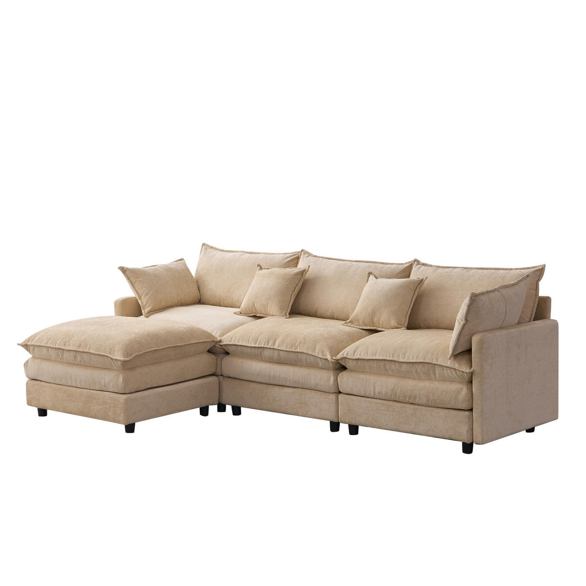 ECKSOFA mit Hocker 3-Sitzer Chenille Light Coffee - Braun, Holz (154/267cm) - Meubliv