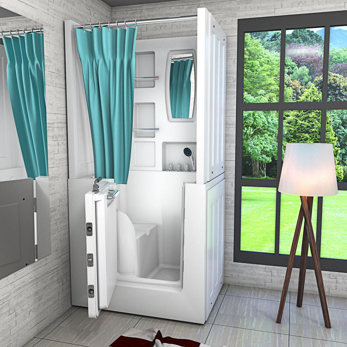 DUSCHE mit Sitzwanne und Tür S02D-TH-A-L - Weiß, Glas/Kunststoff (78/100/205cm) - AcquaVapore by Sandra Jentho