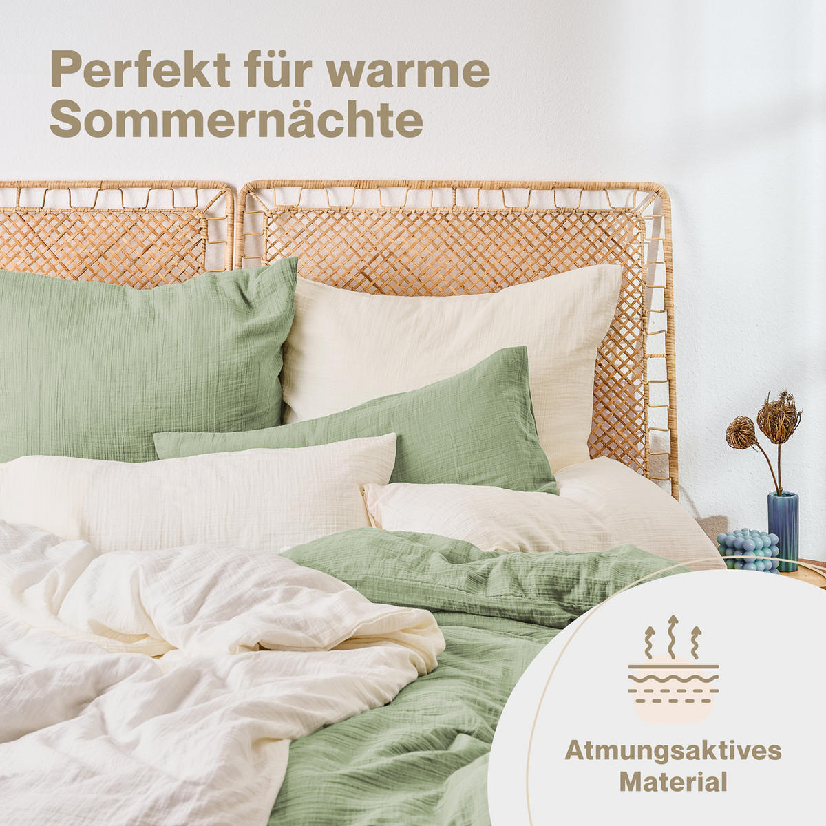 BETTWÄSCHE Musselin, 100% Baumwolle, 155/220 cm & 40/80 cm - Beige, Textil (155/220cm) - Blumtal