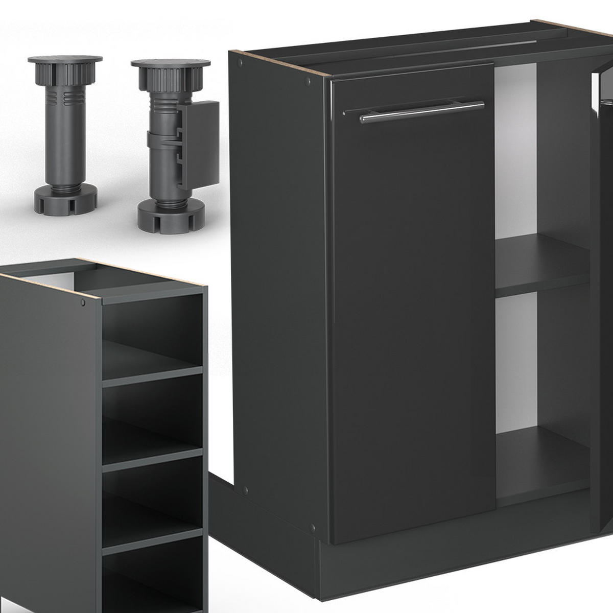 KUCHYŇSKÝ OSTROV Fame-Line Antracitový vysoký lesk - antracitová/vysoce lesklá černá, kompozitní dřevo (90/82/60cm) - Vicco