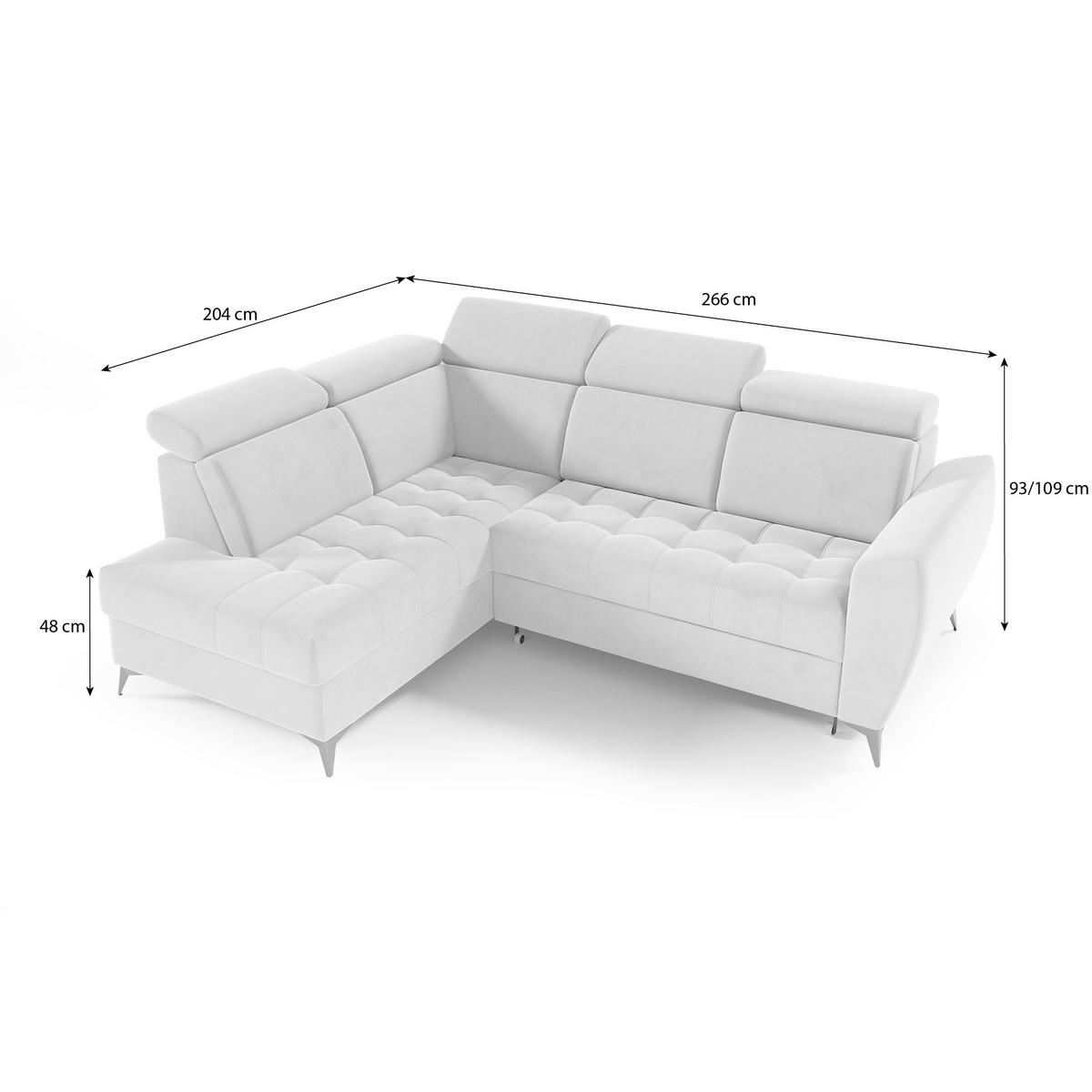 ECKSCHLAFSOFA Aurora II mit verstellbare Kopfstützen, Hellgrau, links - Hellgrau/Schwarz, Textil (266/204cm) - Beautysofa