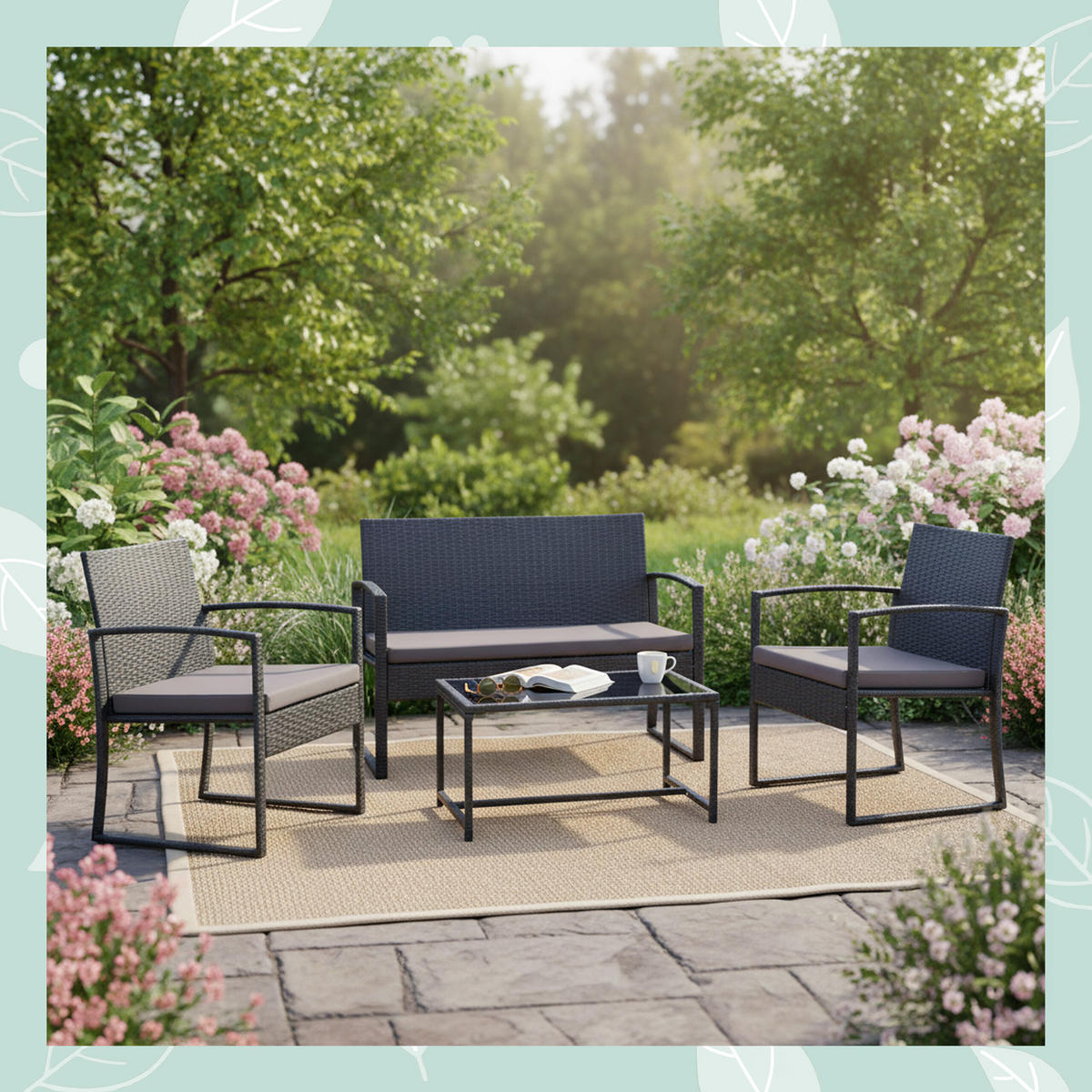 4-TLG.GARTENMÖBEL-SET - Schwarz, Glas/Kunststoff - Relaxdays