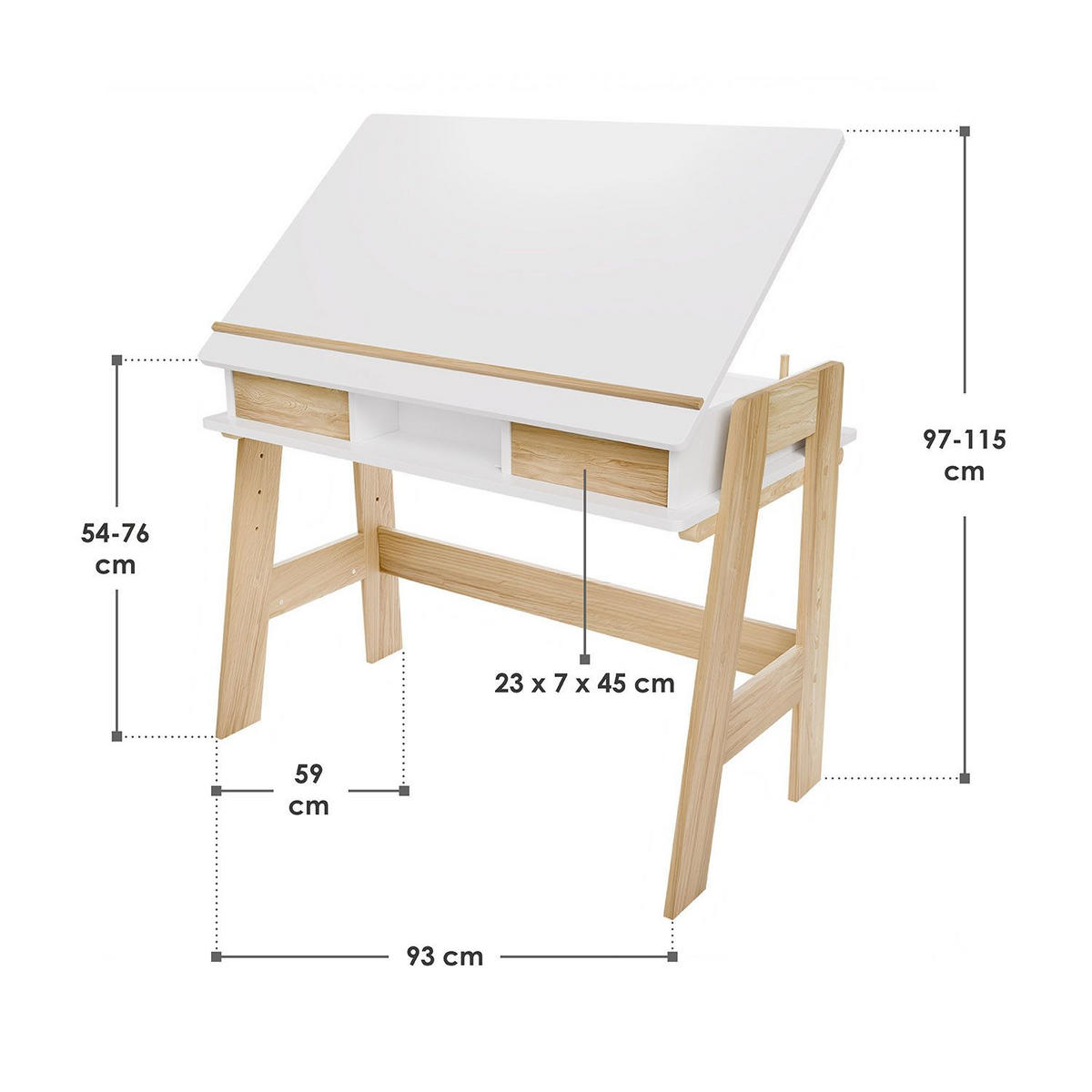 KINDERSCHREIBTISCH Fietje Plus weiß höhen- und neigungsverstellbar - Weiß, Holz (94/76/63cm) - Juskys