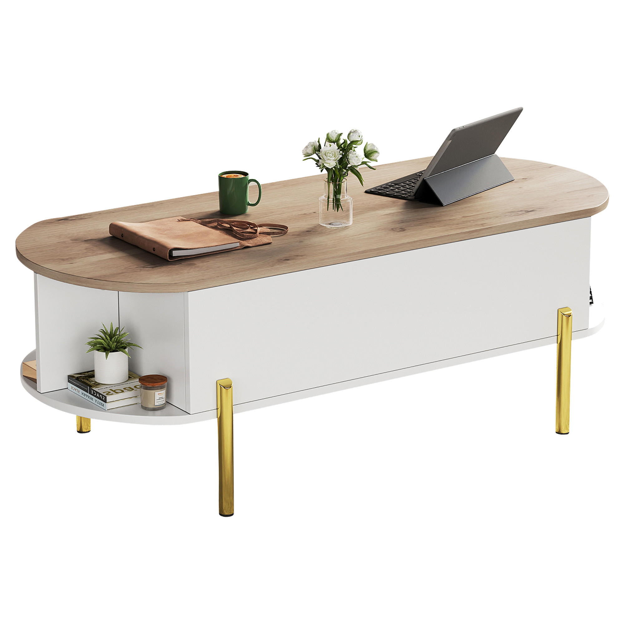 STILVORA KONFERENČNÍ STŮL v dekoru dřeva a bílé s výškově nastavitelnou deskou, do obýváku, 120×50×43 cm
