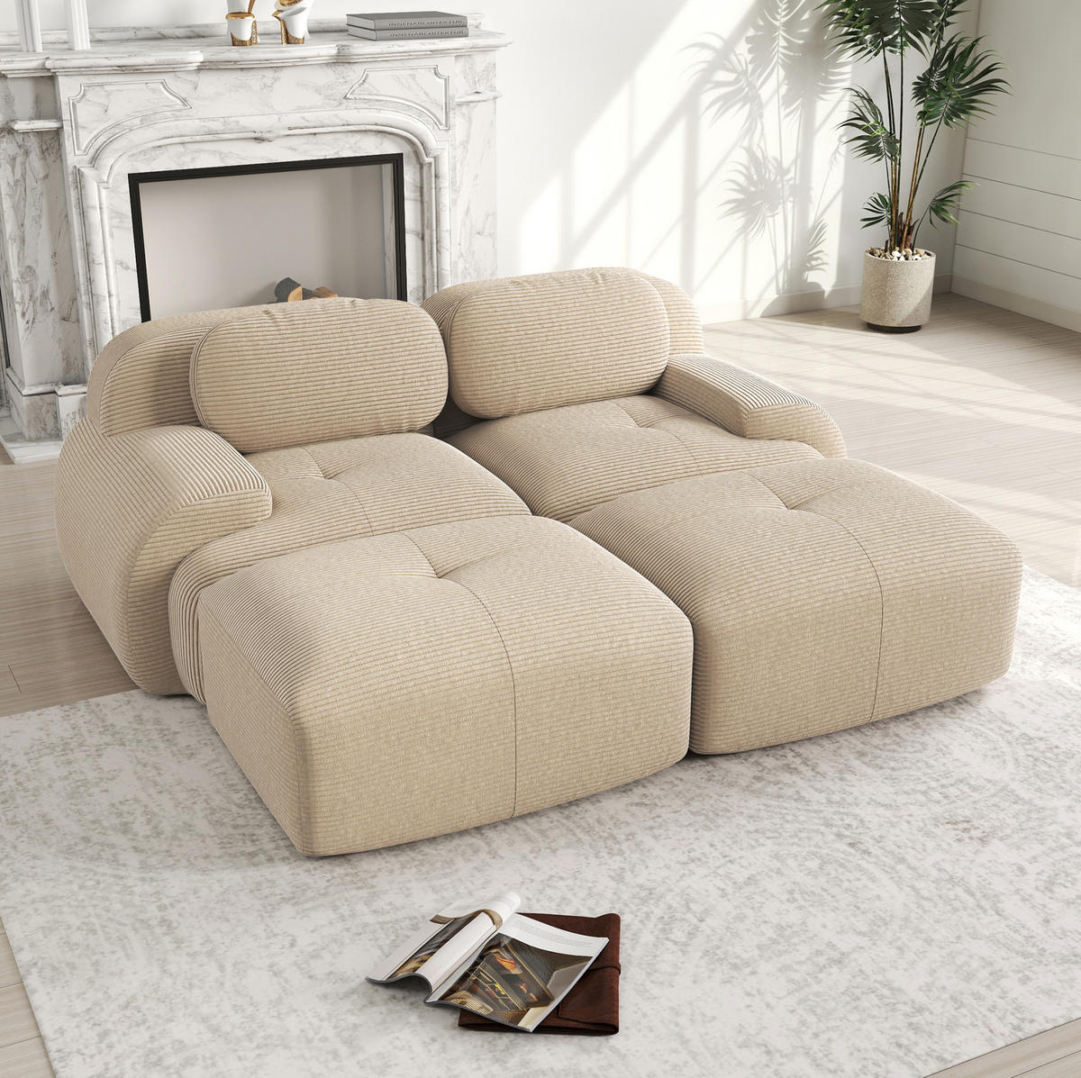 SOFA modular 2-Sitzer Cord Beige - Beige, Kunststoff (178/75/208cm) - Meubliv