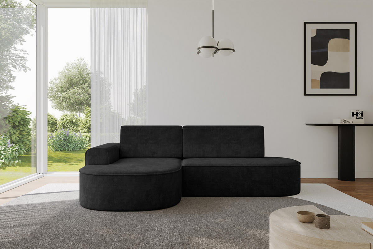 ECKSOFA mit Schlaffunktion und Bettkasten Ottomane Links MARI-L1-S - 283x167x85 cm Schwarz Velours - Schwarz, Holzwerkstoff/Kunststoff (283/167cm) - ALTDECOR