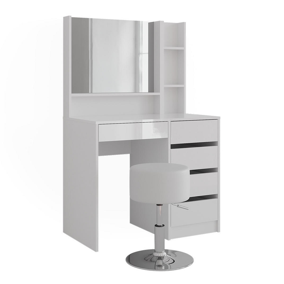 SCHMINKTISCH Sherry Weiß/Weiß Hochglanz 89.8 cm 4 Teile - Weiß Hochglanz, Holzwerkstoff (50.1cm) - Vicco