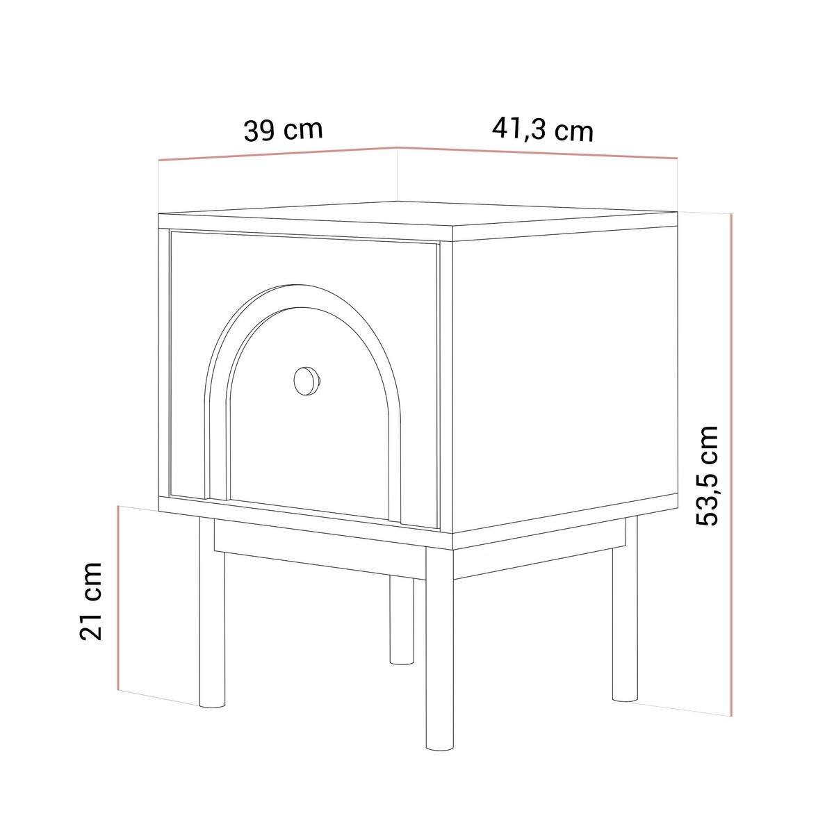 NACHTTISCH LIBERTY auf Holzbeinen kaschmirfarben - Kaschmir, Holzwerkstoff (41.3/53.5/39cm) - Lookway