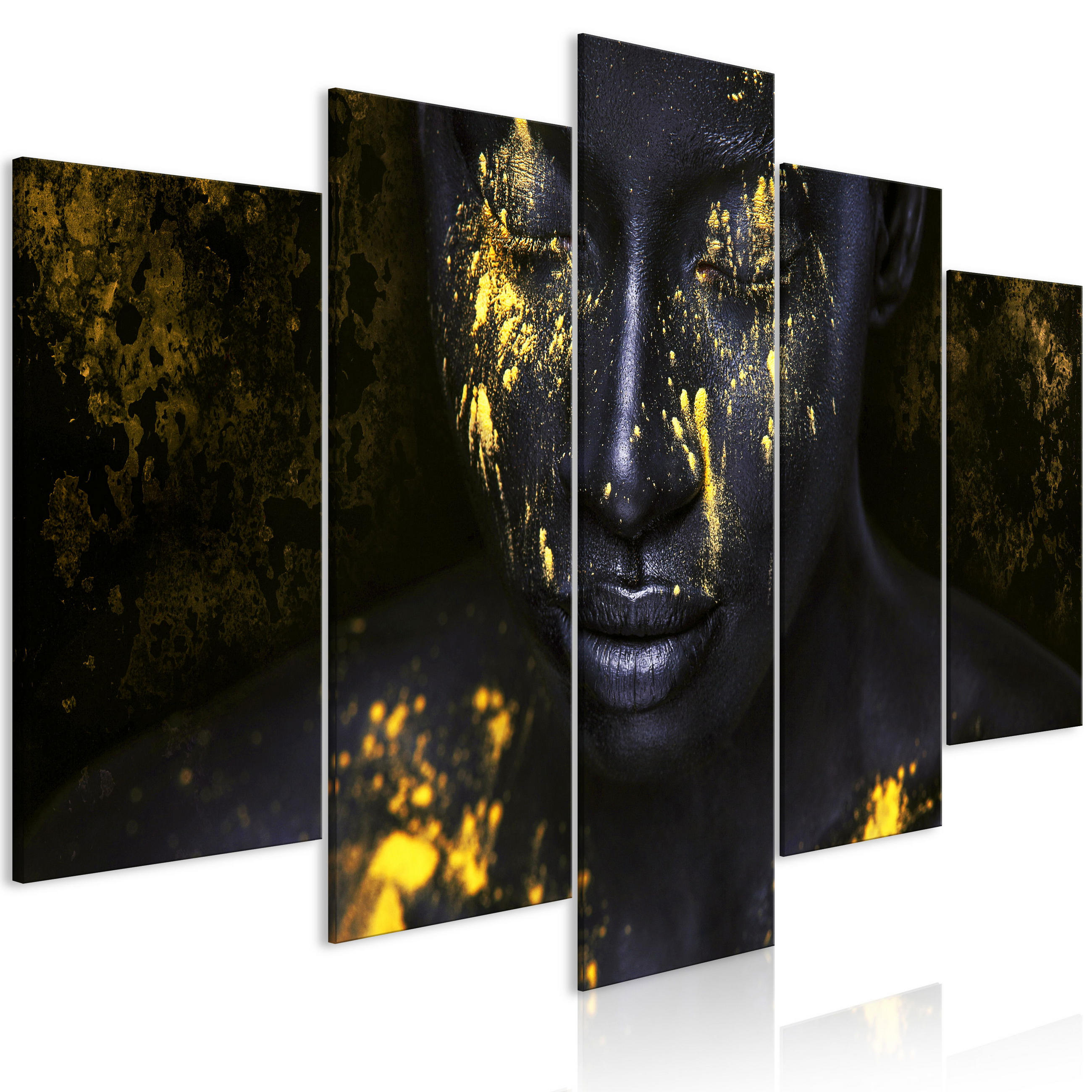 KUNSTDRUCK Schwarz 200/100 cm - Goldfarben/Schwarz, Textil (200/100cm) - KUNSTLOFT