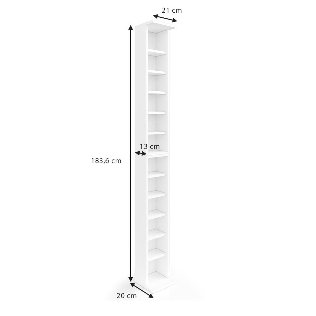 CD-REGAL Weiß 21 x 91.8 cm Groß 2er set - Weiß, Holzwerkstoff (21/183.6/20cm) - Vicco