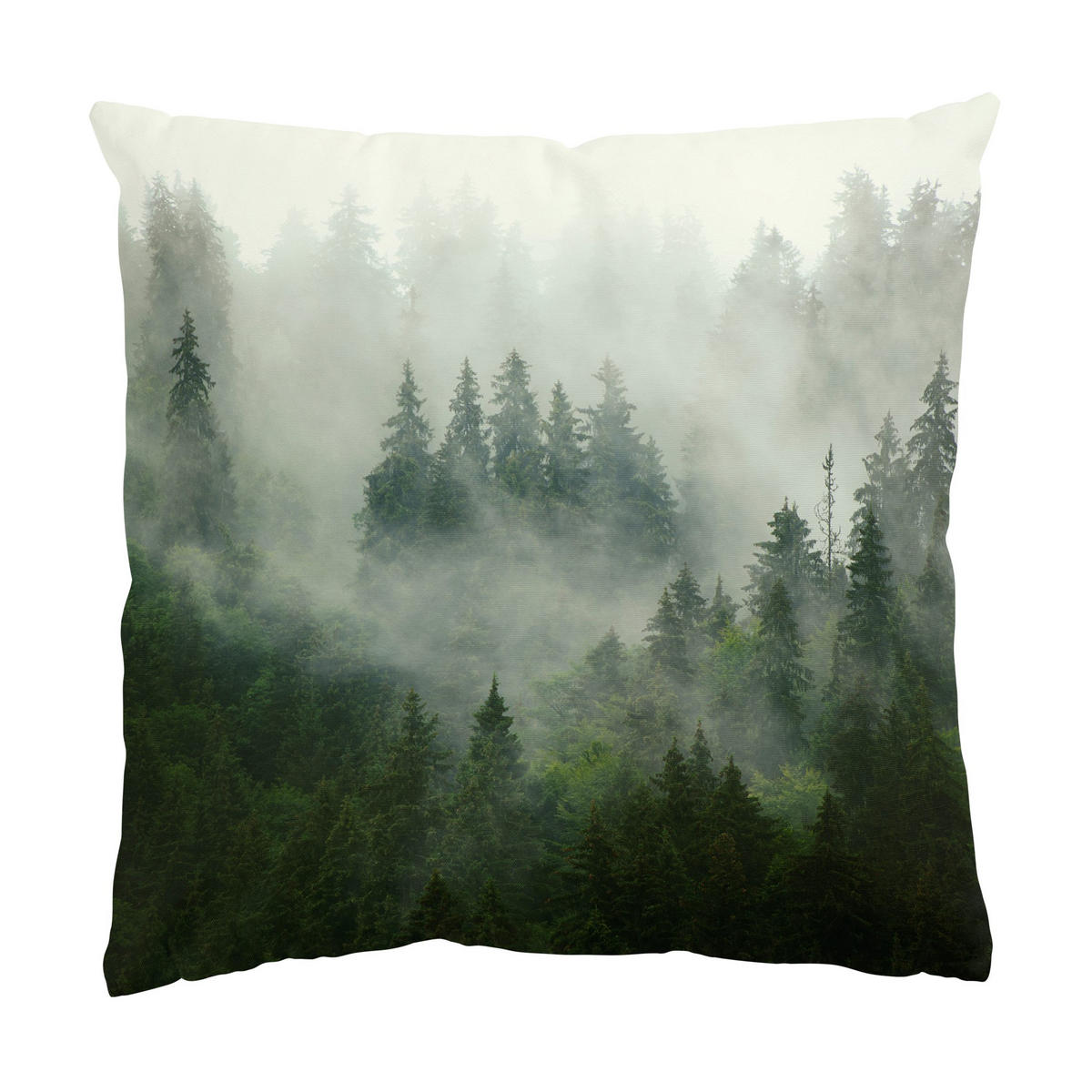 DEKOKISSEN Tiefgrüner Tannenwald im Nebel 40/40 cm - Grün, Textil (40/40/10cm) - Bilderwelten