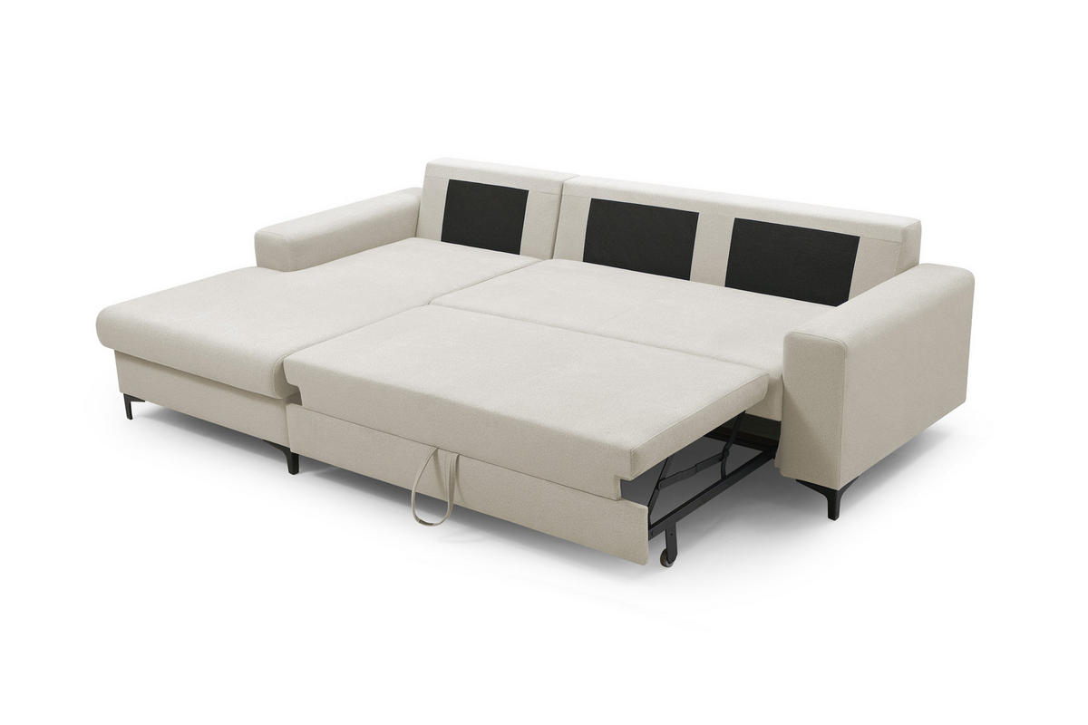 ECKSOFA AVRA L-förmig, mit Stauraumbehälter-in RINO-Stoff, Komfort & Eleganz, lose Rückenkissen, freistehend, LINKS 165x251x85 cm Beige - Beige, Holz/Textil (165/251cm) - DomoHome