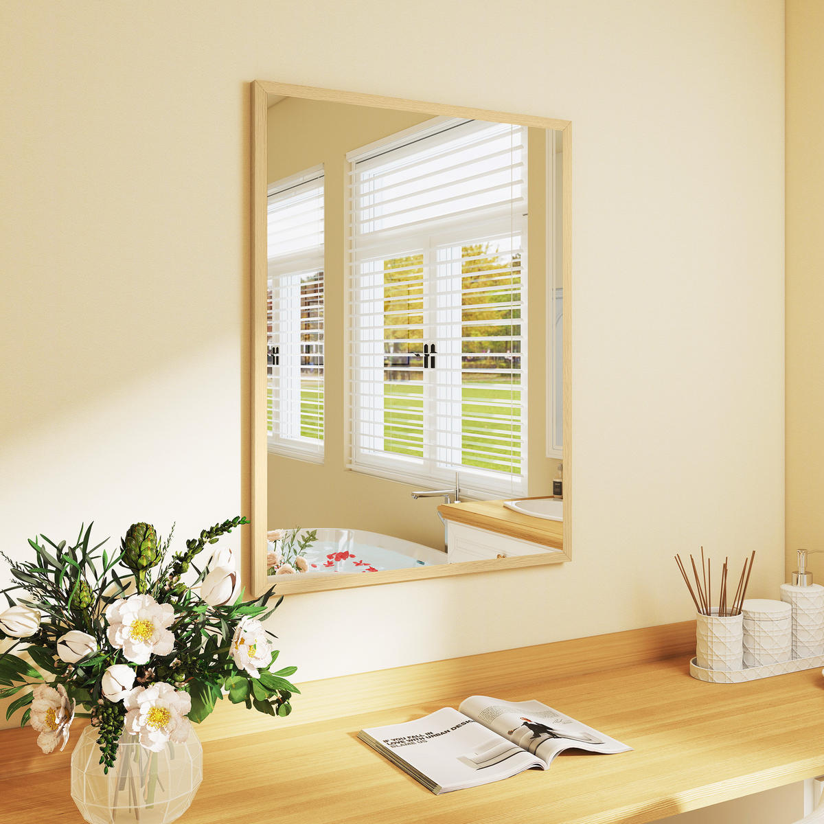 WANDSPIEGEL DE-14352 rechteckig mit Naturholzrahmen Naturholz - Naturfarben, Glas (60/80/2cm) - ComfortXL